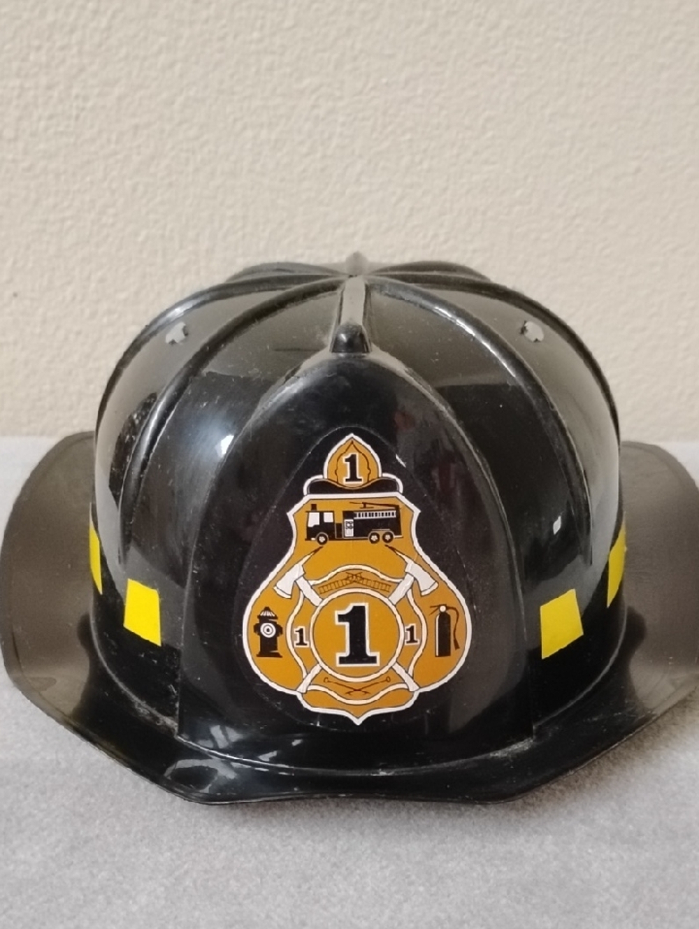 D- Kids Black Firefighter Dress-Up Helmet with Yellow Accents